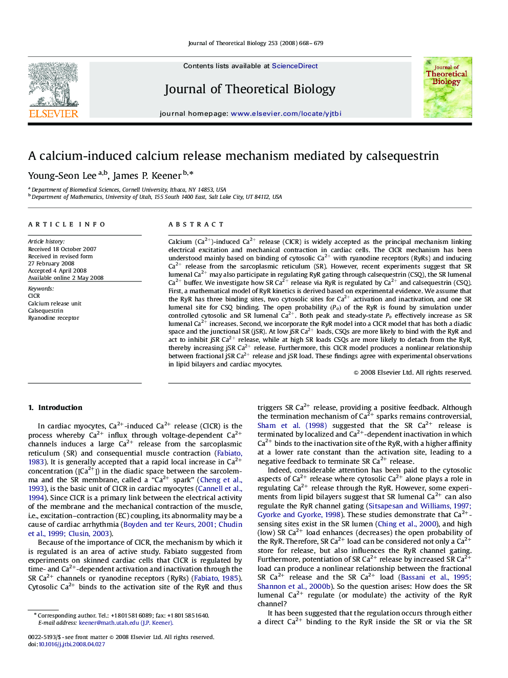 A calcium-induced calcium release mechanism mediated by calsequestrin