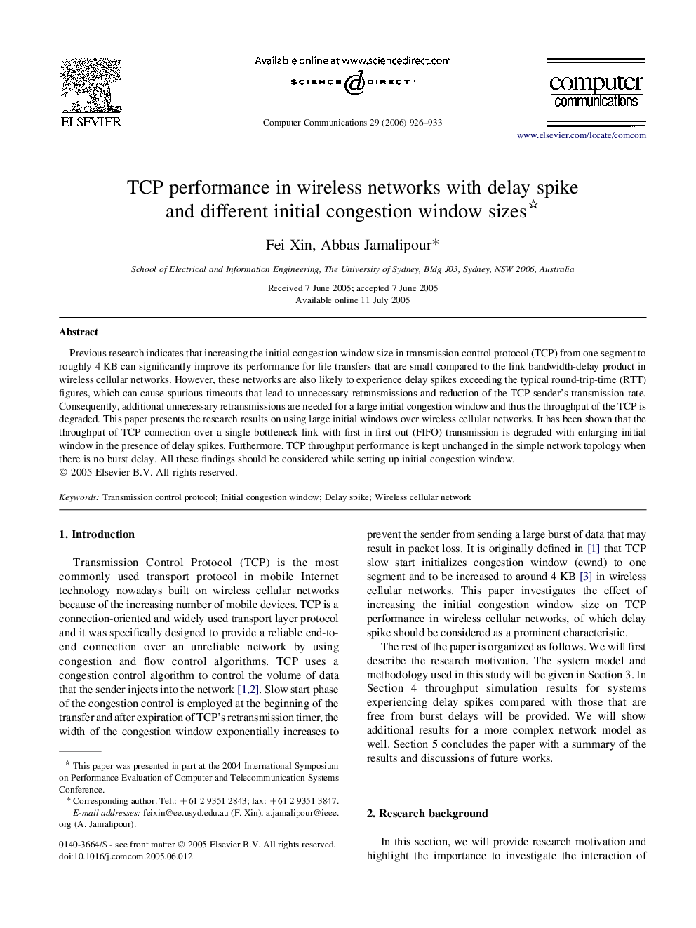 TCP performance in wireless networks with delay spike and different initial congestion window sizes 