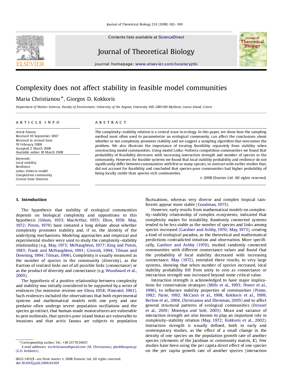 Complexity does not affect stability in feasible model communities