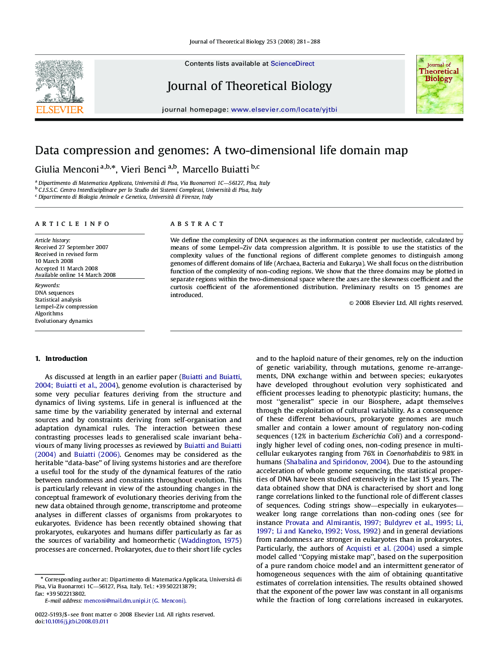 Data compression and genomes: A two-dimensional life domain map