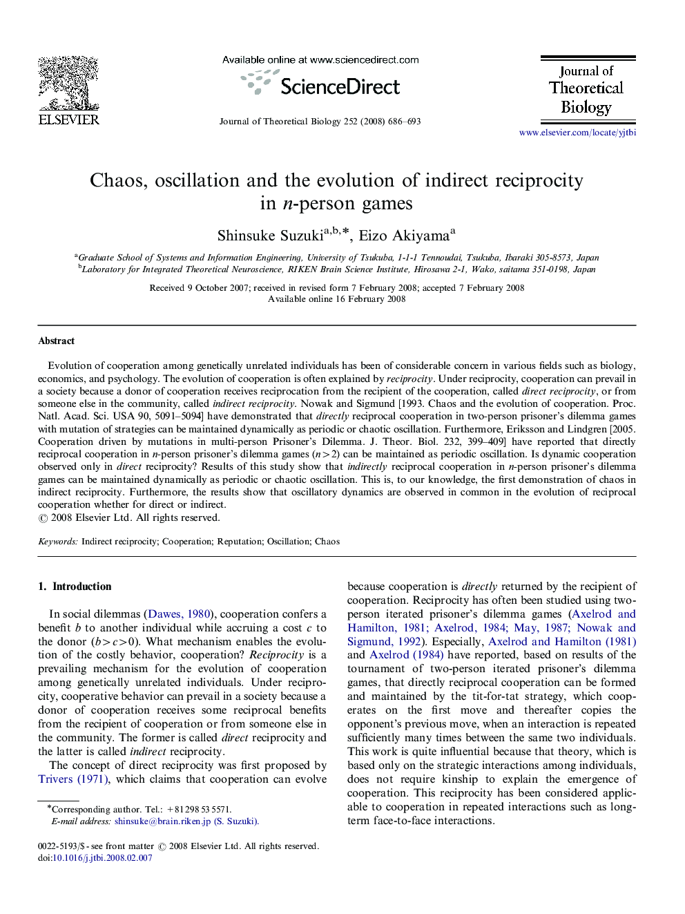 Chaos, oscillation and the evolution of indirect reciprocity in n-person games