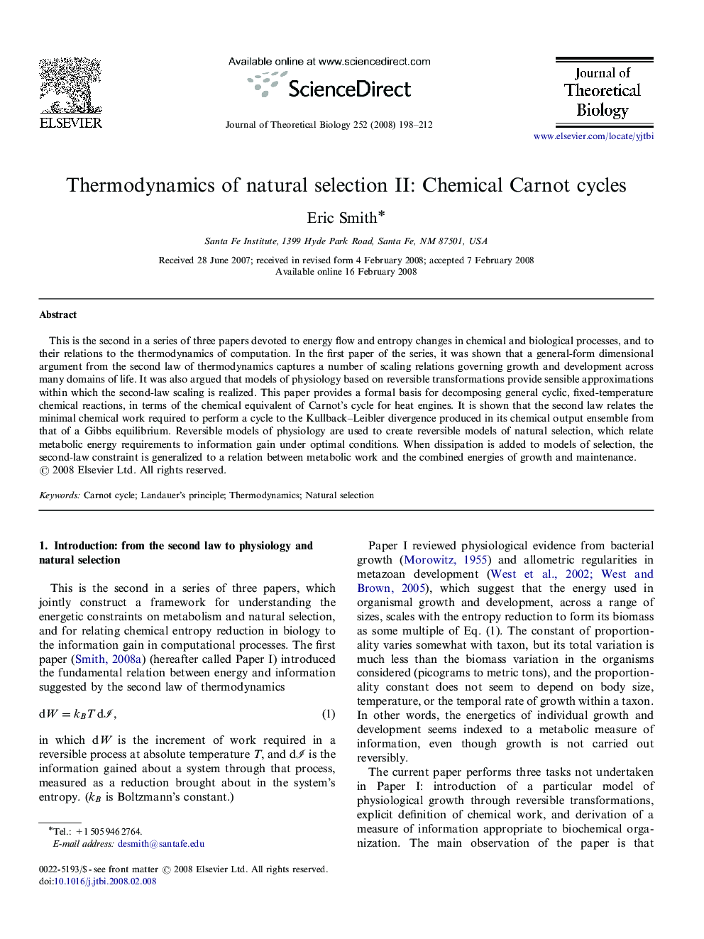 Thermodynamics of natural selection II: Chemical Carnot cycles