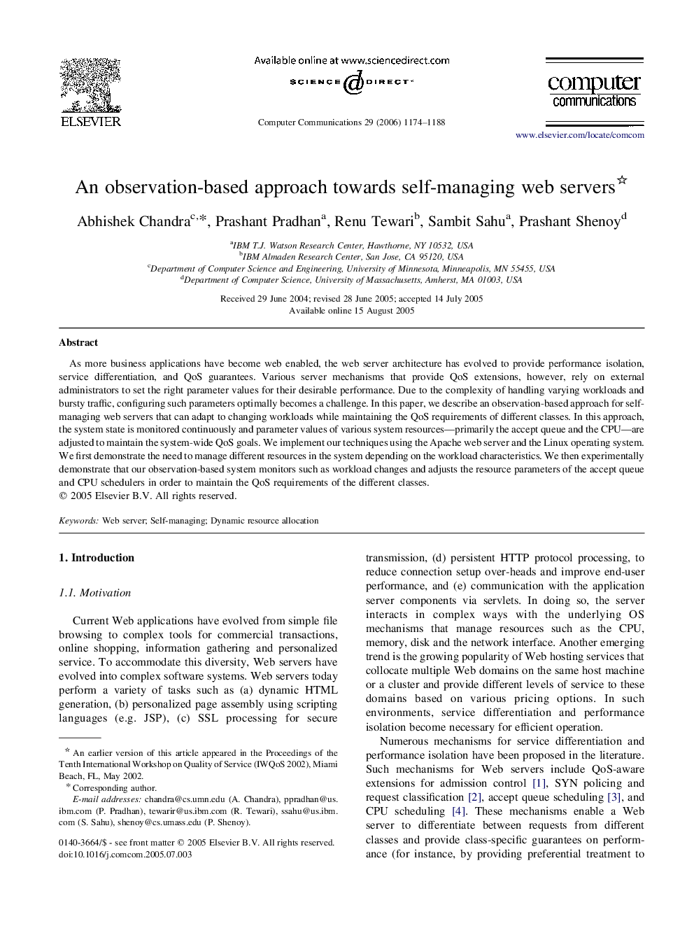 An observation-based approach towards self-managing web servers 