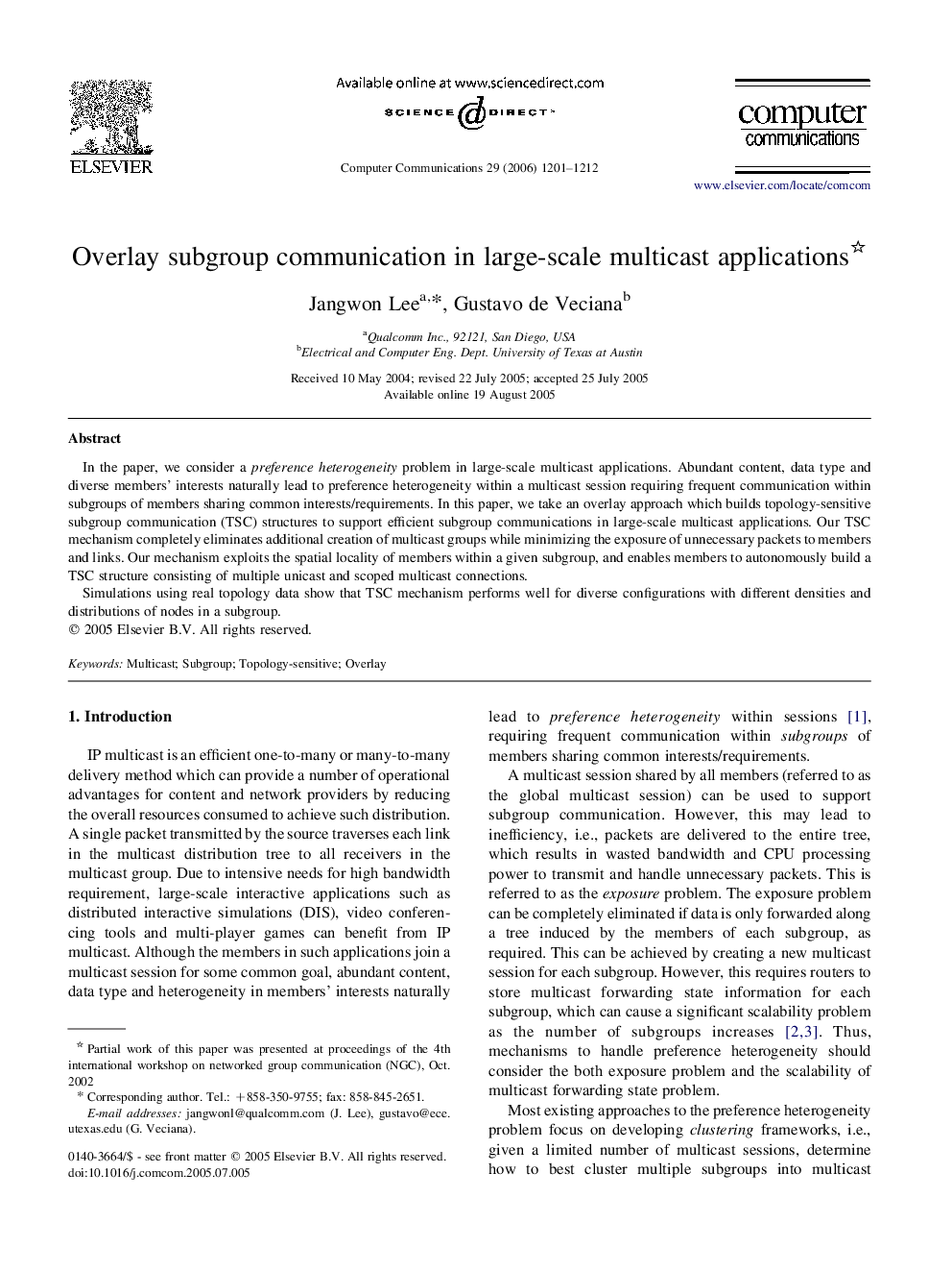 Overlay subgroup communication in large-scale multicast applications 