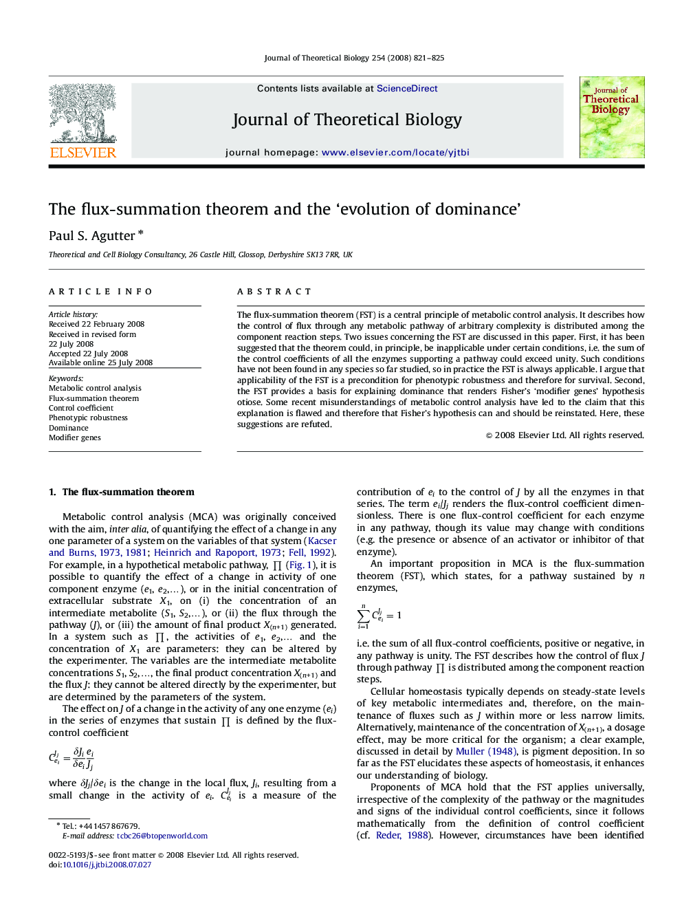 The flux-summation theorem and the ‘evolution of dominance’