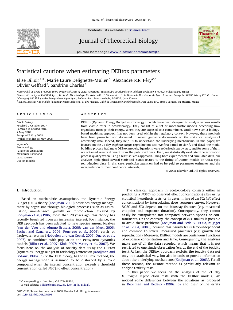 Statistical cautions when estimating DEBtox parameters