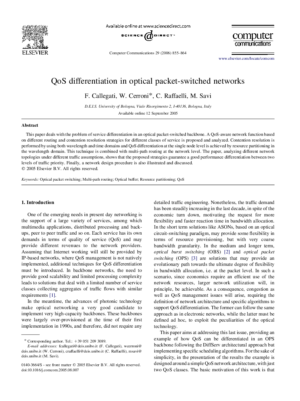 QoS differentiation in optical packet-switched networks