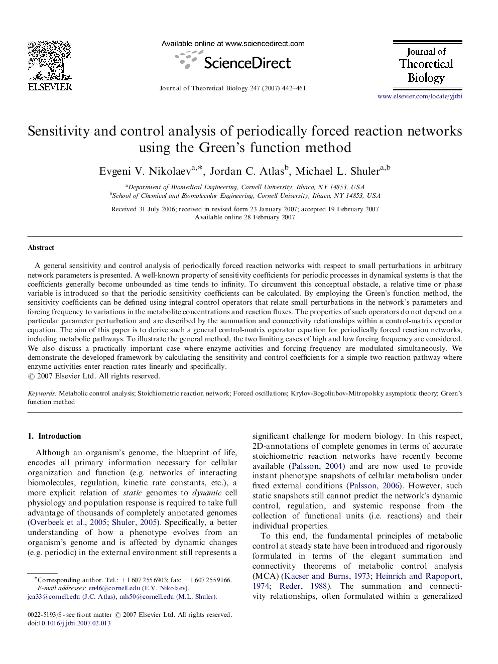 Sensitivity and control analysis of periodically forced reaction networks using the Green's function method