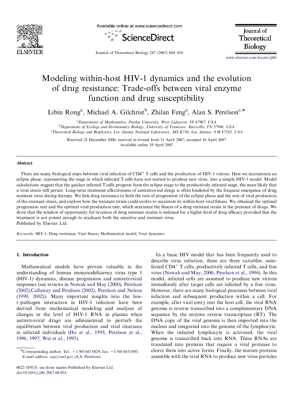 Modeling within-host HIV-1 dynamics and the evolution of drug resistance: Trade-offs between viral enzyme function and drug susceptibility