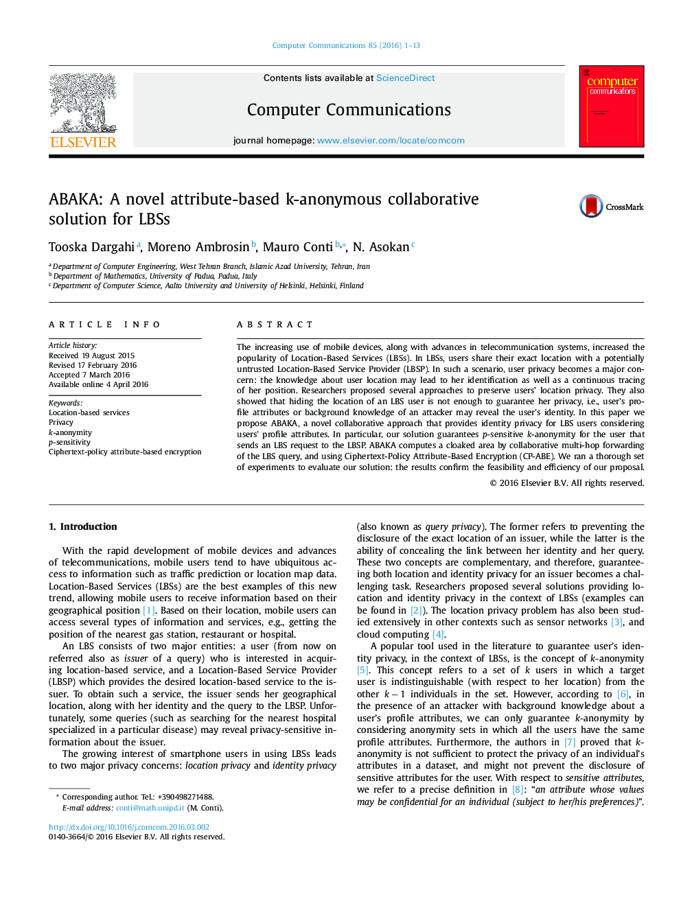 ABAKA: A novel attribute-based k-anonymous collaborative solution for LBSs