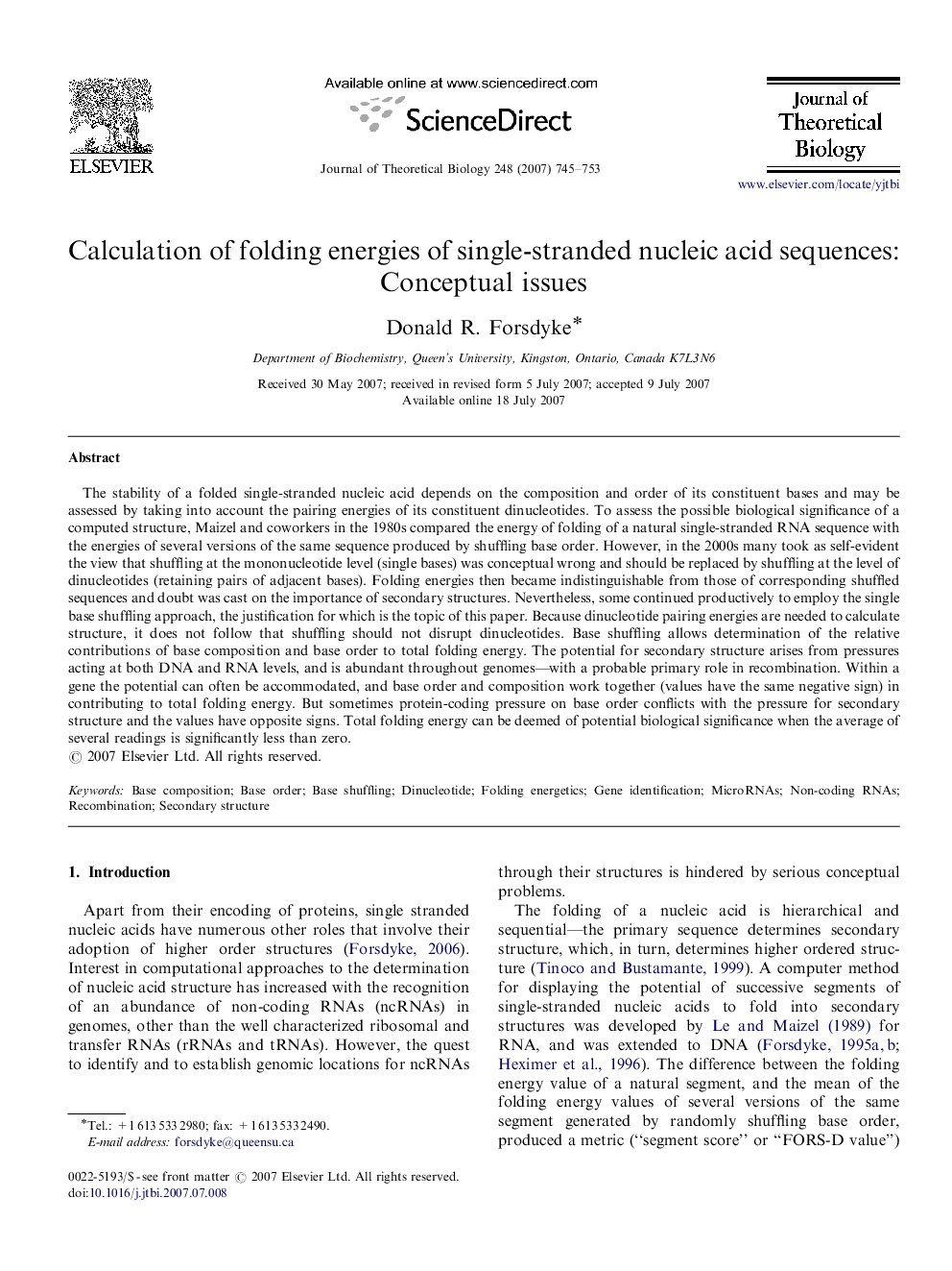 Calculation of folding energies of single-stranded nucleic acid sequences: Conceptual issues