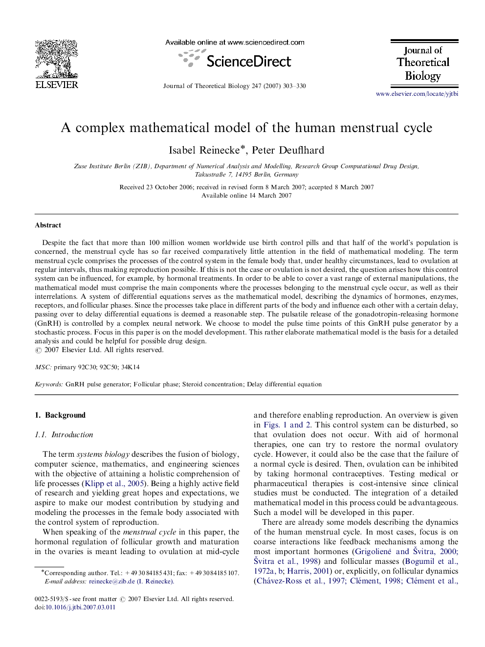 A complex mathematical model of the human menstrual cycle