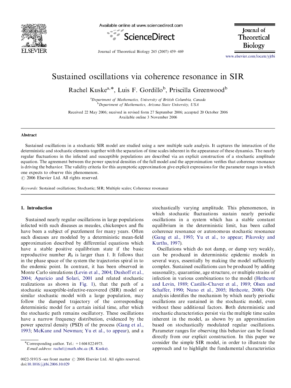 Sustained oscillations via coherence resonance in SIR