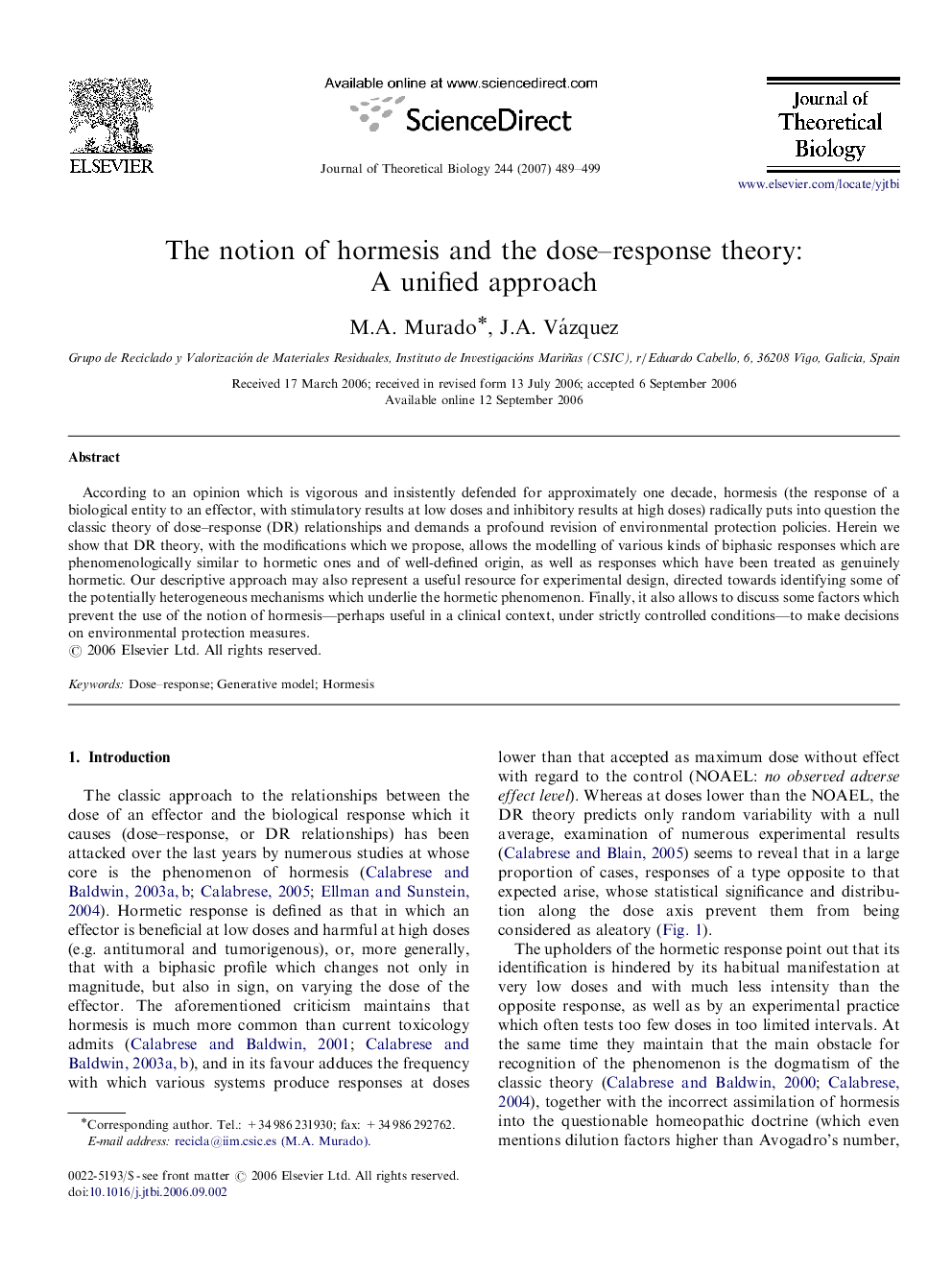 The notion of hormesis and the dose–response theory: A unified approach