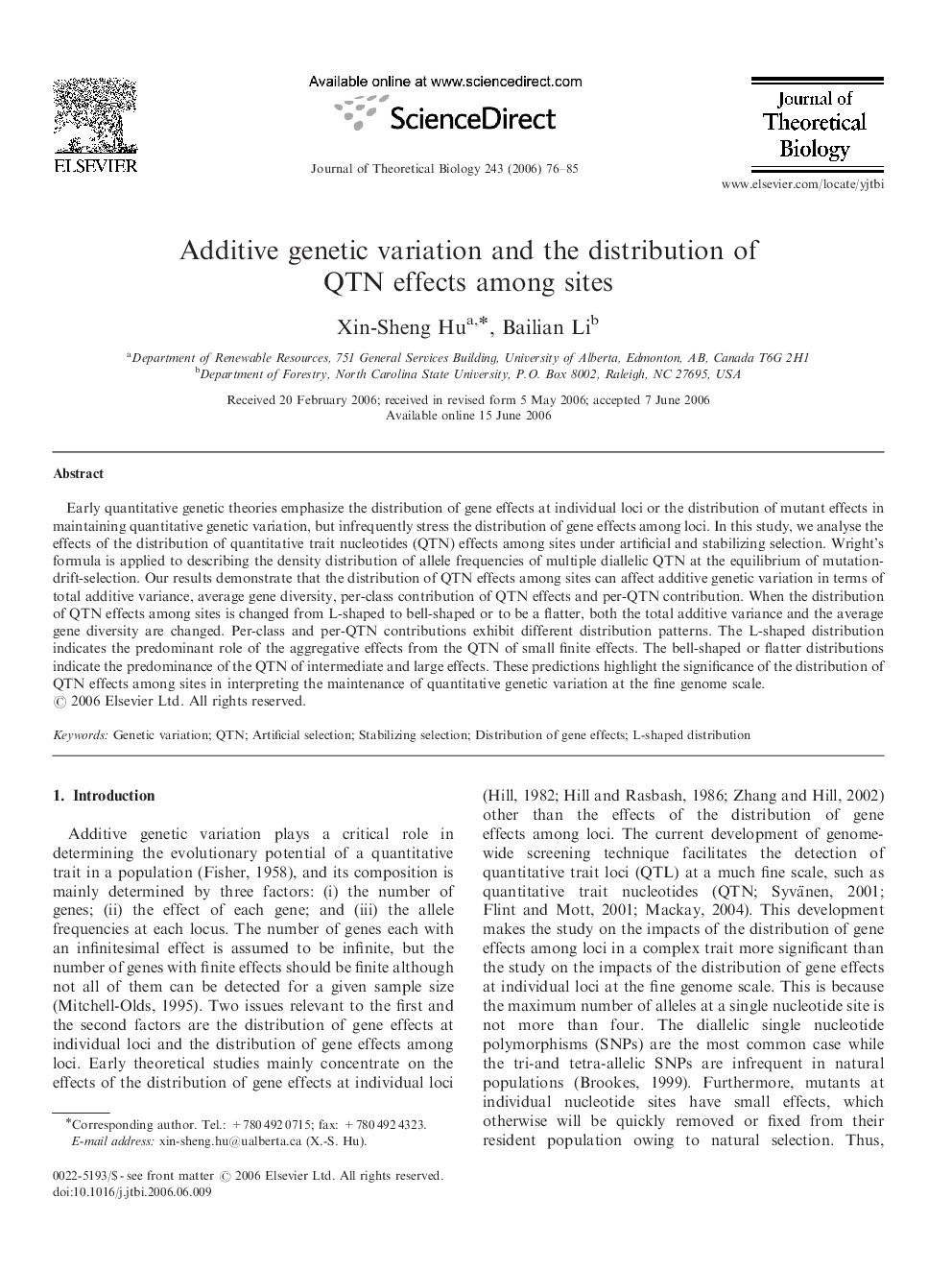 Additive genetic variation and the distribution of QTN effects among sites