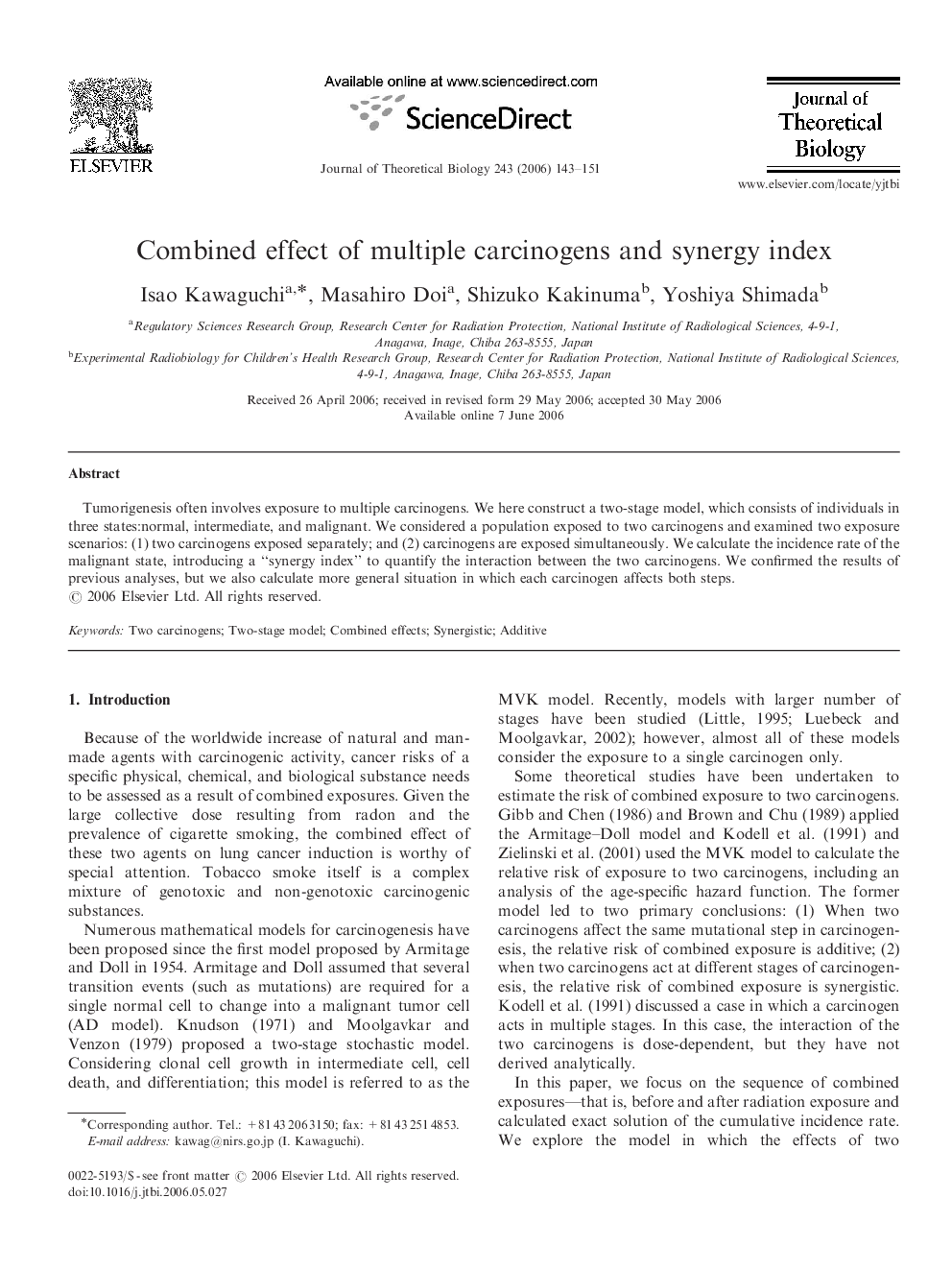 Combined effect of multiple carcinogens and synergy index