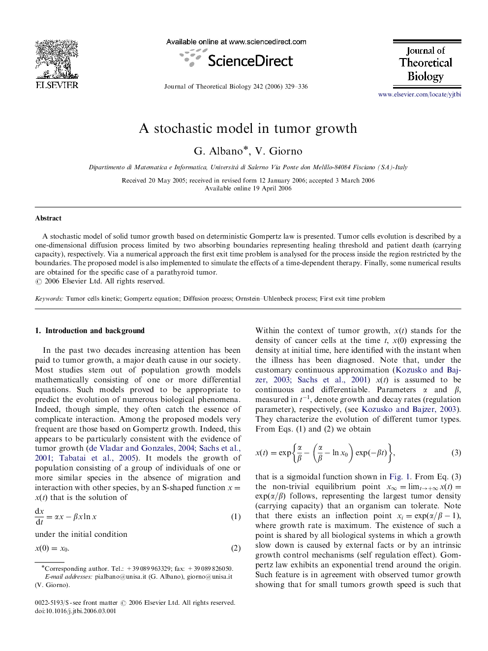 A stochastic model in tumor growth