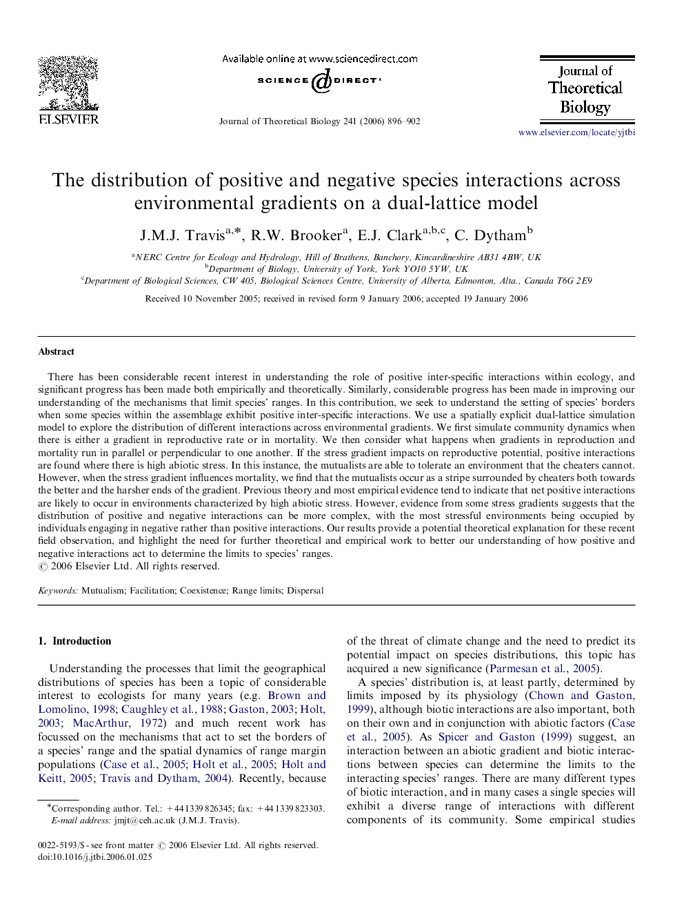 The distribution of positive and negative species interactions across environmental gradients on a dual-lattice model