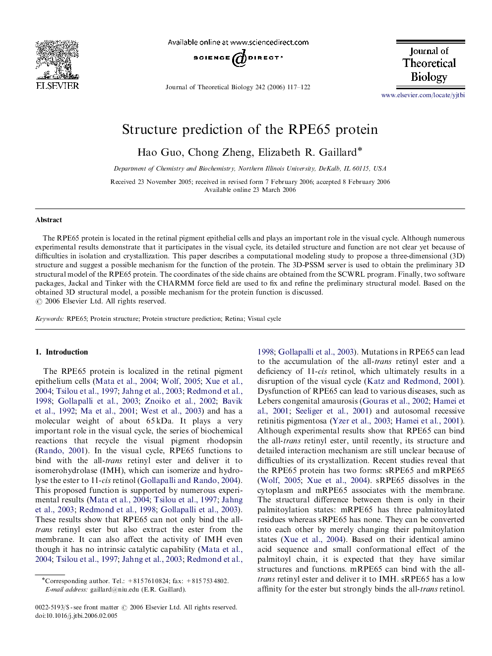 Structure prediction of the RPE65 protein