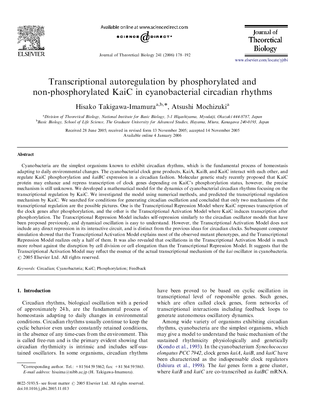 Transcriptional autoregulation by phosphorylated and non-phosphorylated KaiC in cyanobacterial circadian rhythms