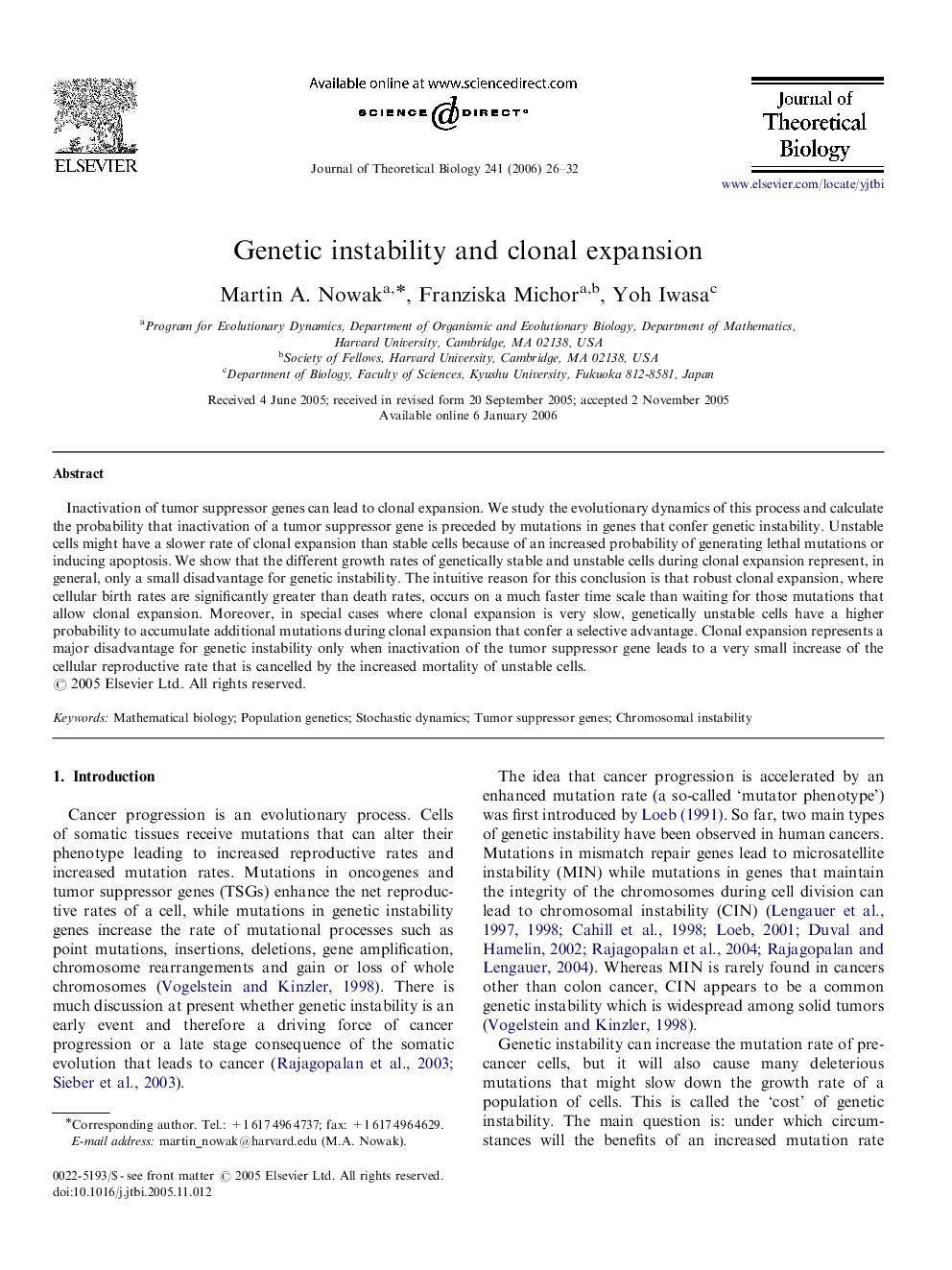 Genetic instability and clonal expansion