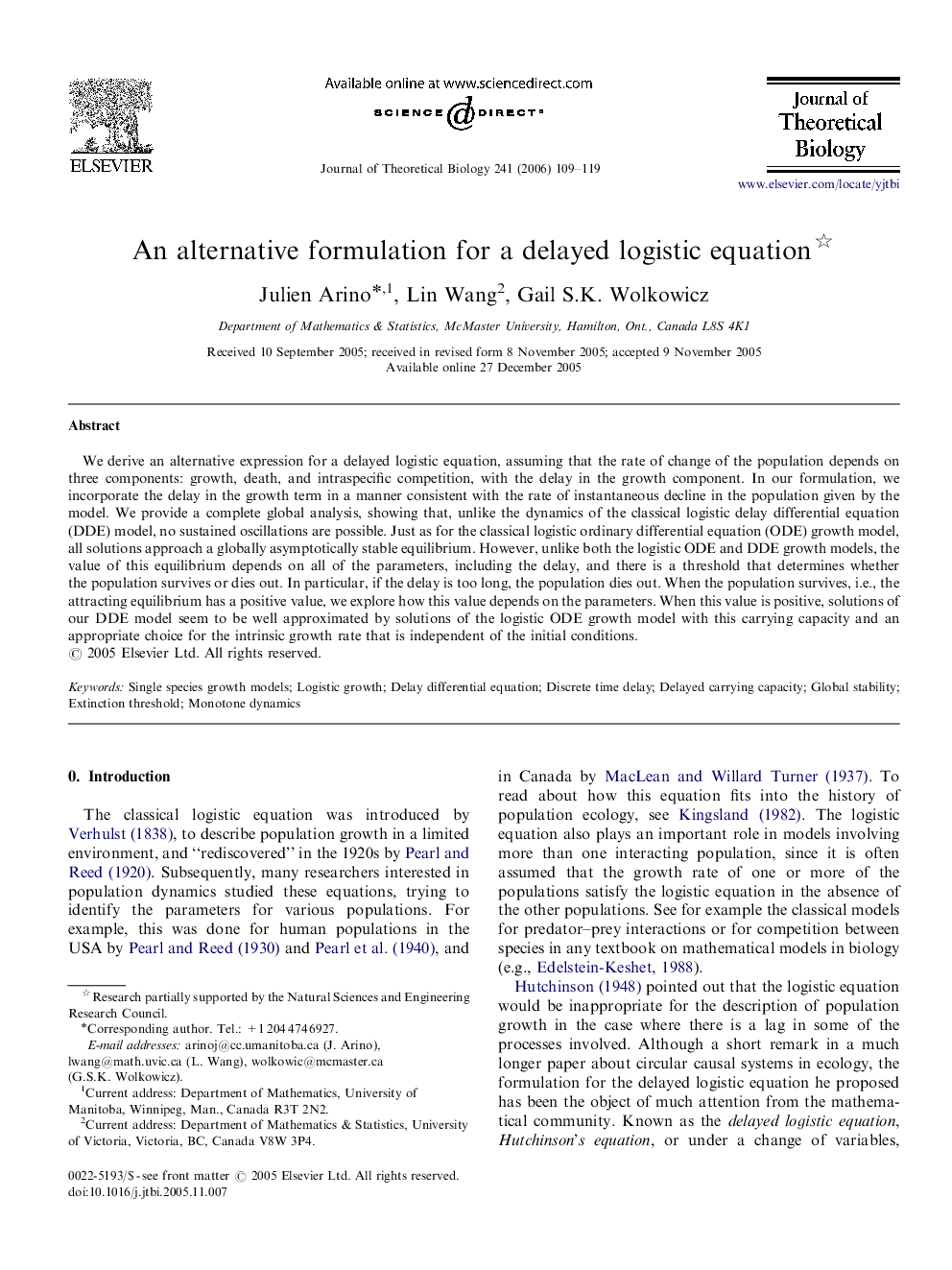 An alternative formulation for a delayed logistic equation 