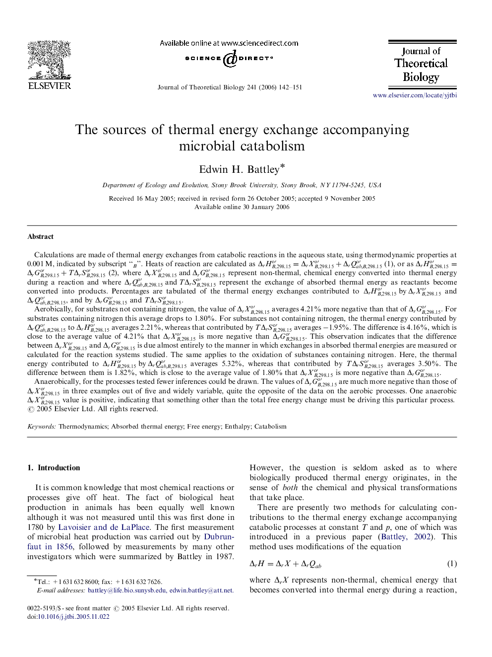 The sources of thermal energy exchange accompanying microbial catabolism