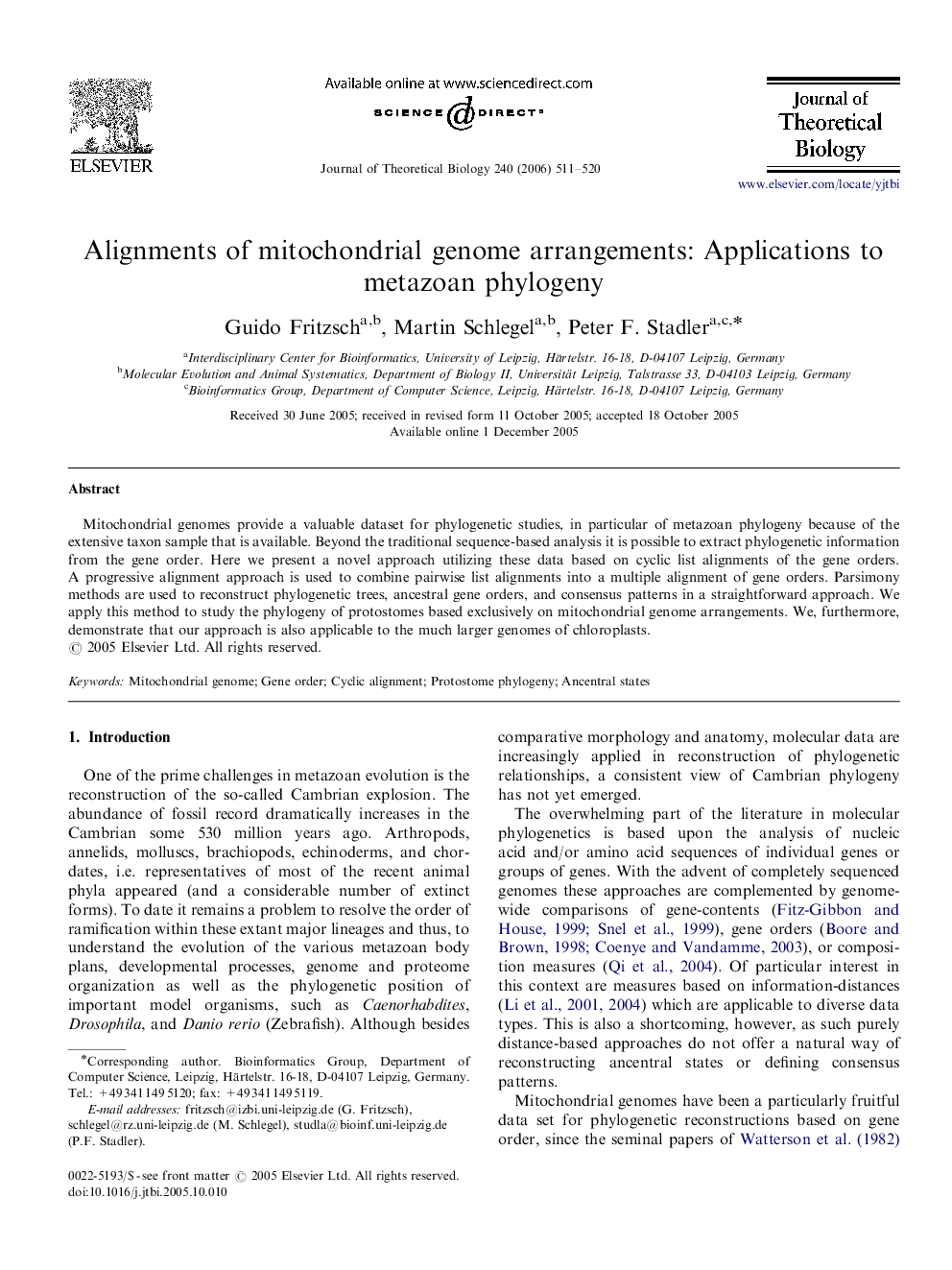 Alignments of mitochondrial genome arrangements: Applications to metazoan phylogeny