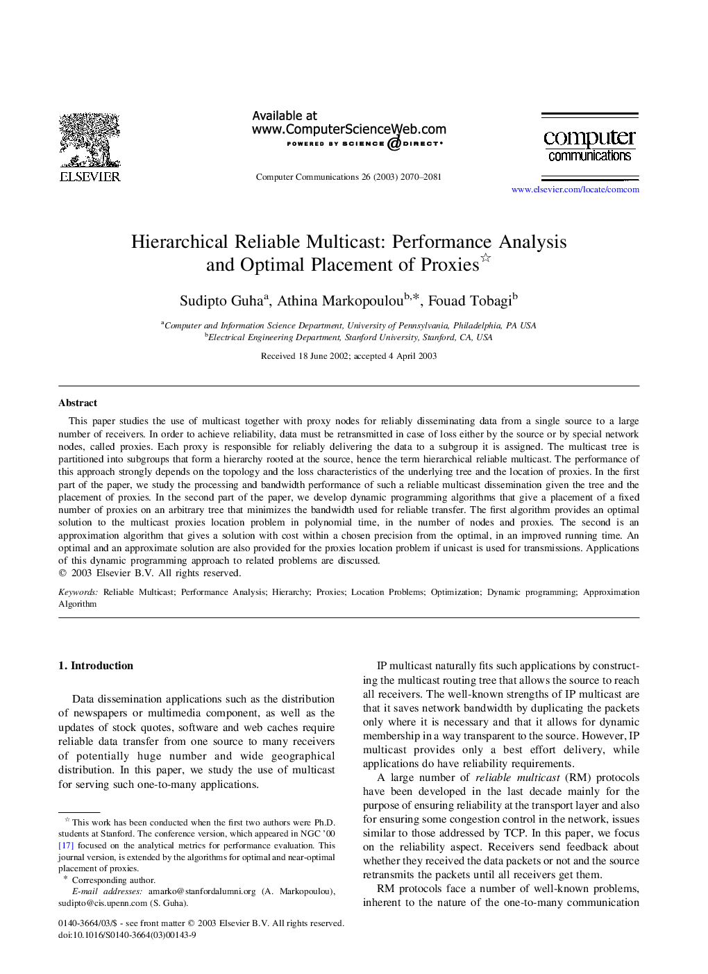 Hierarchical Reliable Multicast: Performance Analysis and Optimal Placement of Proxies 