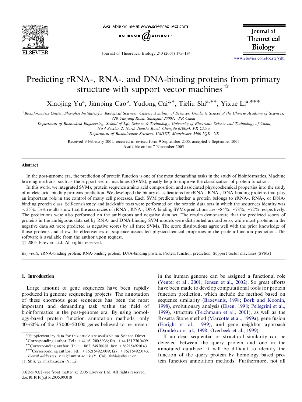 Predicting rRNA-, RNA-, and DNA-binding proteins from primary structure with support vector machines 