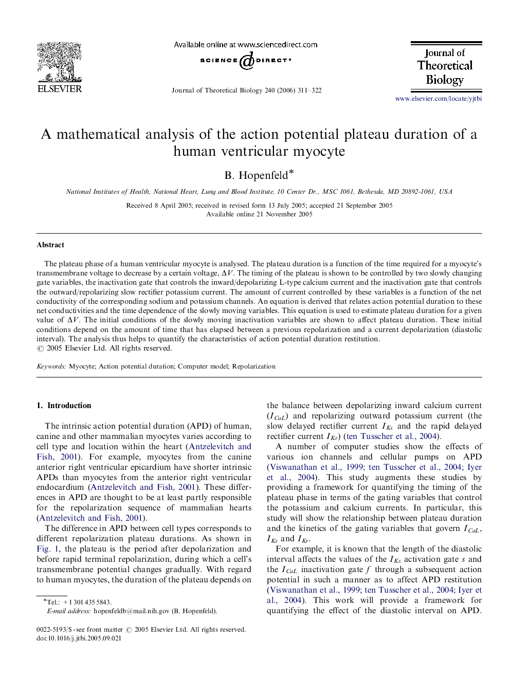 A mathematical analysis of the action potential plateau duration of a human ventricular myocyte