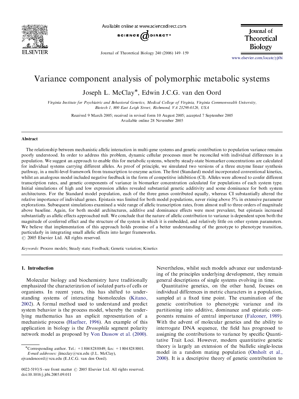 Variance component analysis of polymorphic metabolic systems