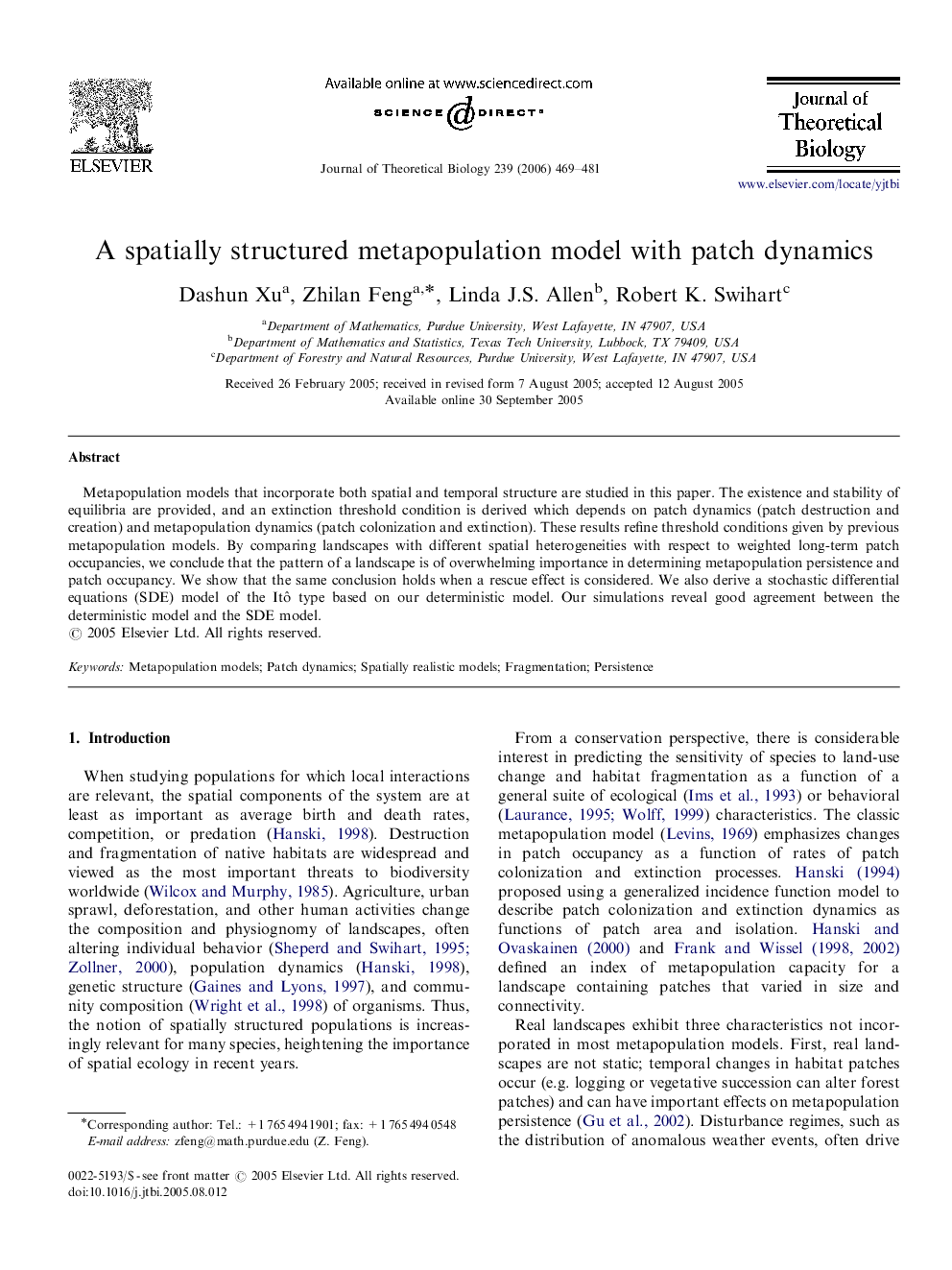 A spatially structured metapopulation model with patch dynamics