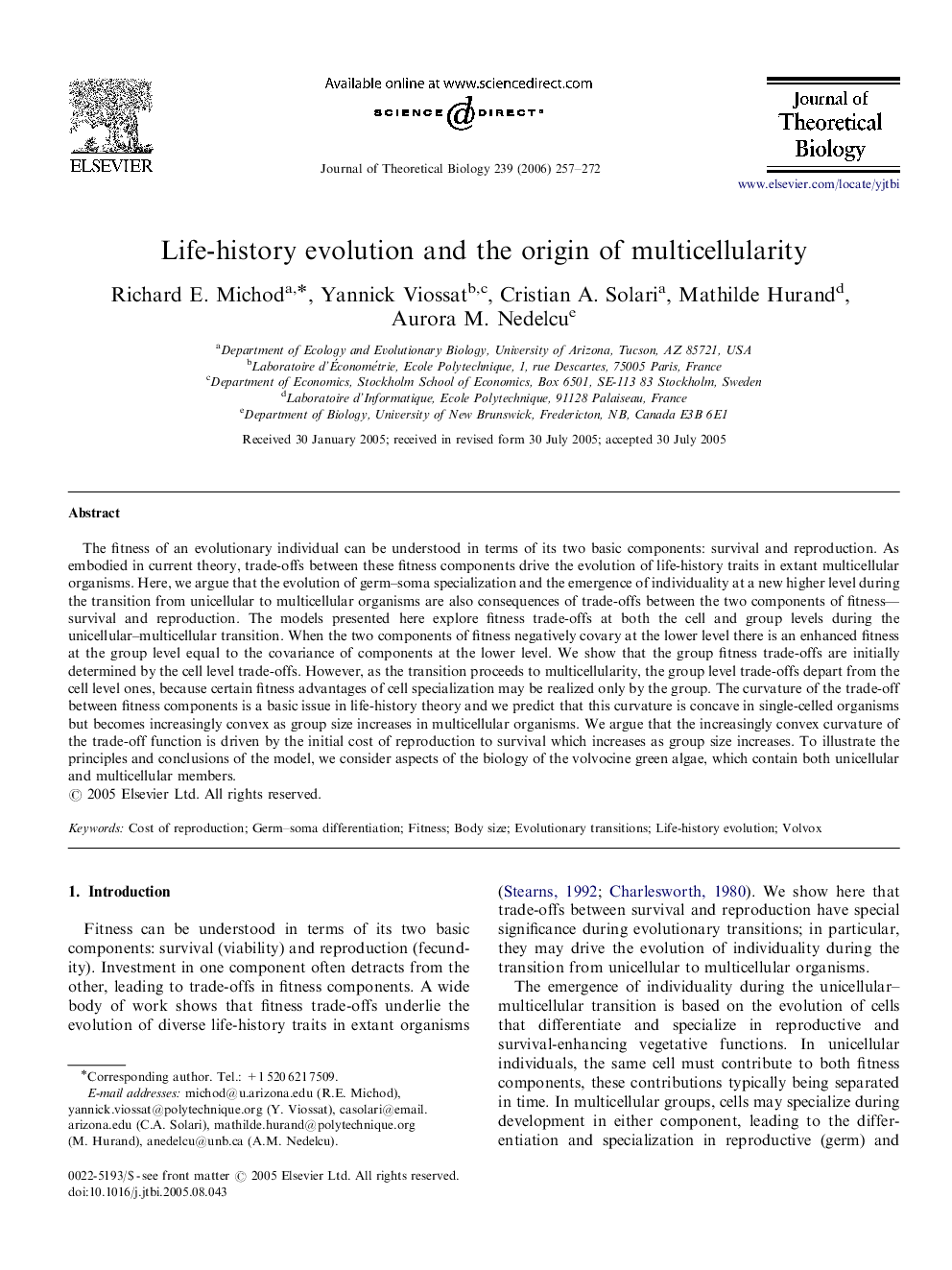 Life-history evolution and the origin of multicellularity