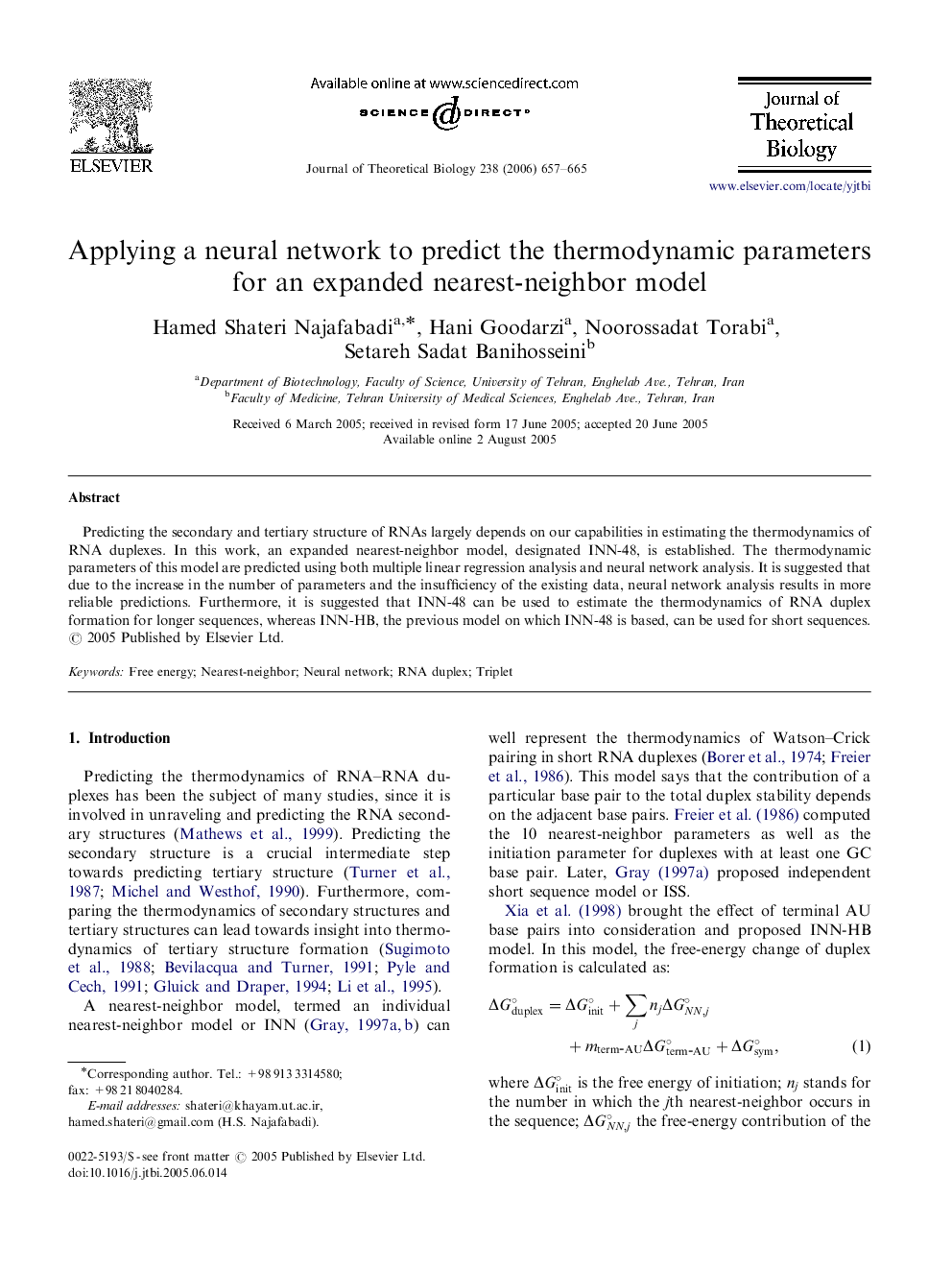 Applying a neural network to predict the thermodynamic parameters for an expanded nearest-neighbor model