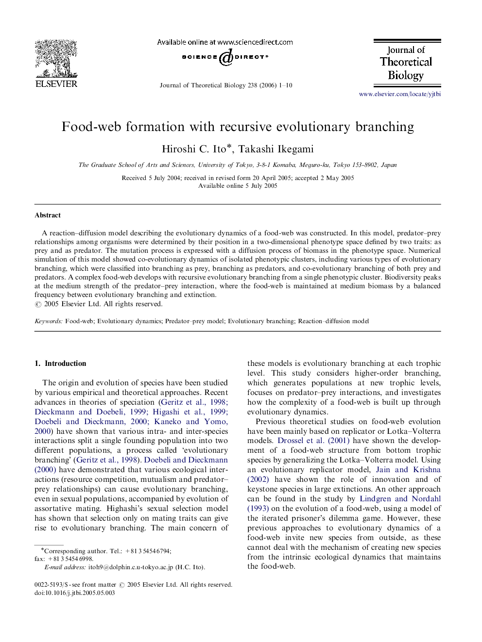 Food-web formation with recursive evolutionary branching