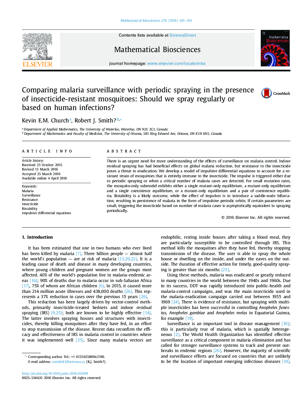 Comparing malaria surveillance with periodic spraying in the presence of insecticide-resistant mosquitoes: Should we spray regularly or based on human infections?