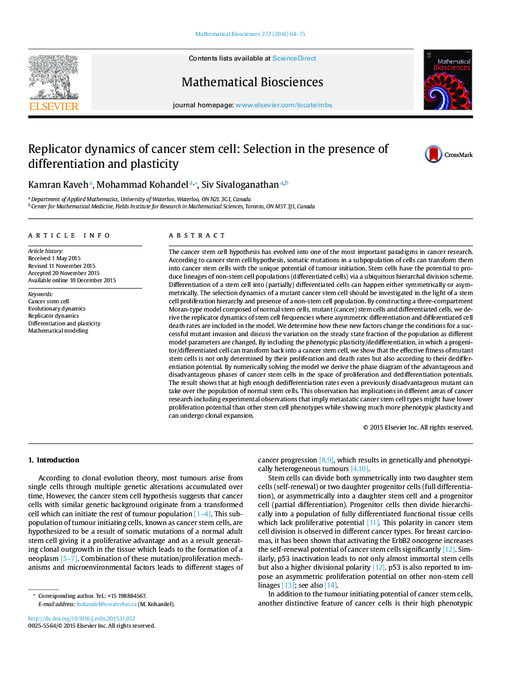 Replicator dynamics of cancer stem cell: Selection in the presence of differentiation and plasticity