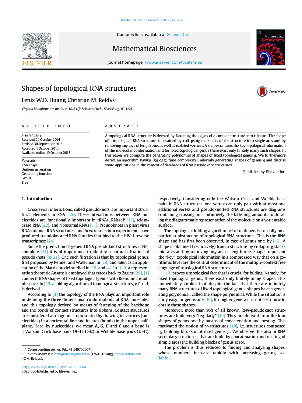 Shapes of topological RNA structures