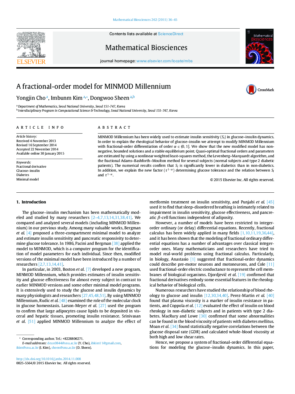 A fractional-order model for MINMOD Millennium