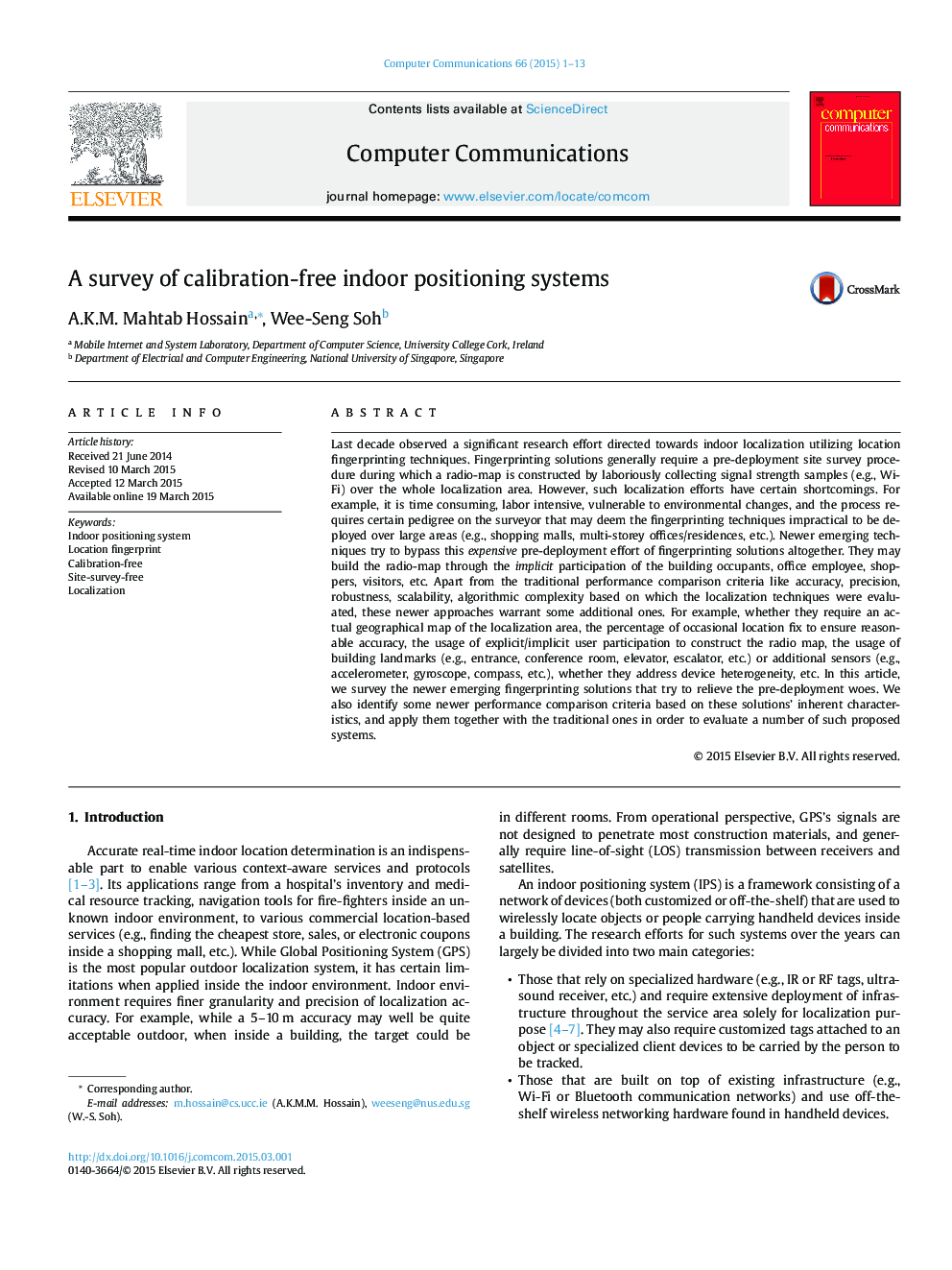 A survey of calibration-free indoor positioning systems