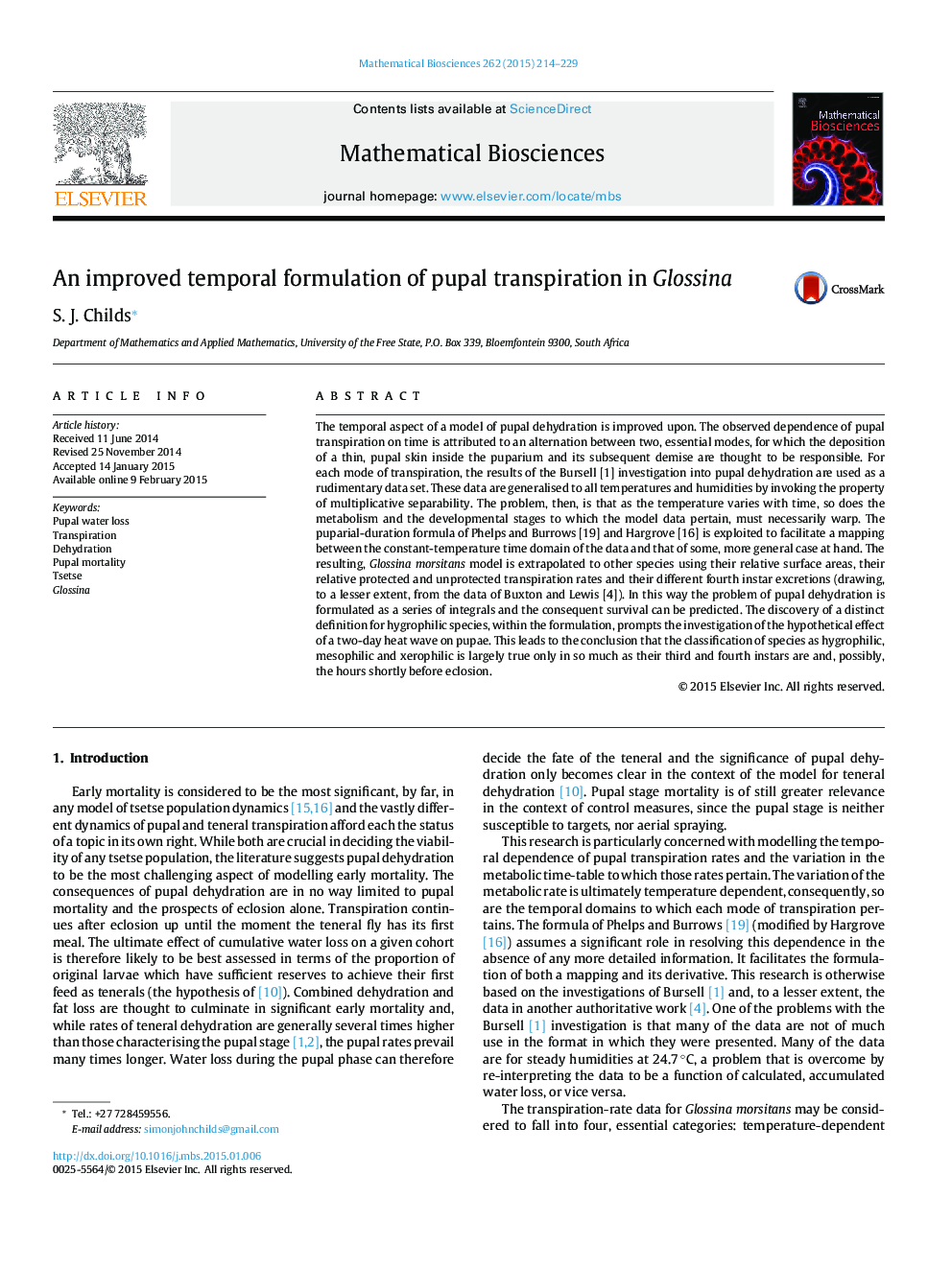 An improved temporal formulation of pupal transpiration in Glossina