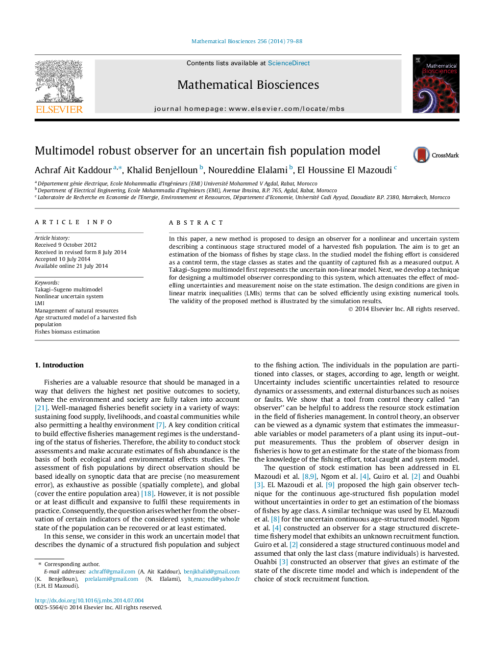 Multimodel robust observer for an uncertain fish population model