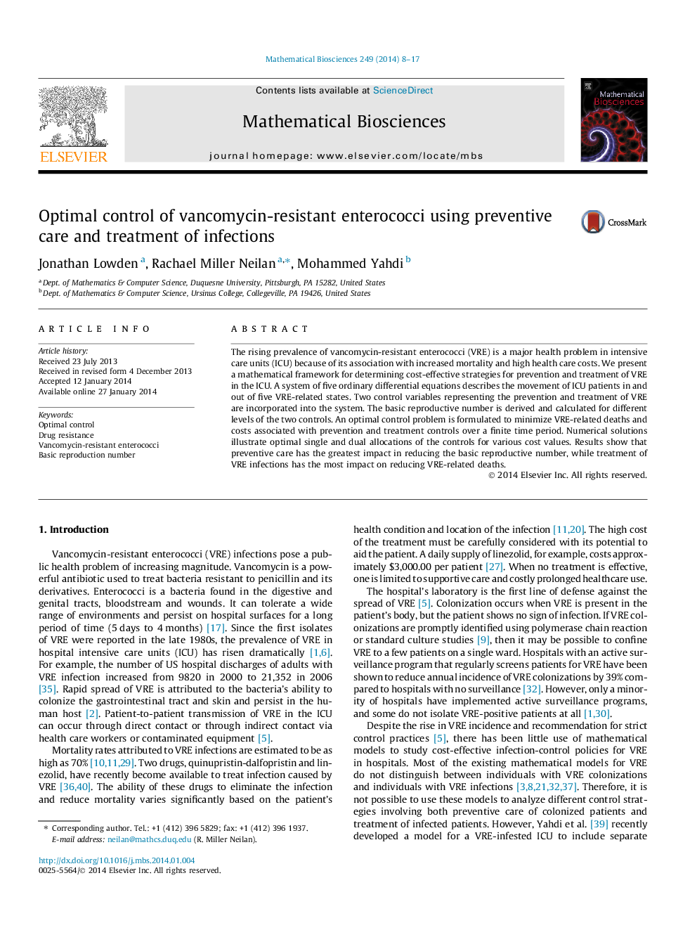 Optimal control of vancomycin-resistant enterococci using preventive care and treatment of infections