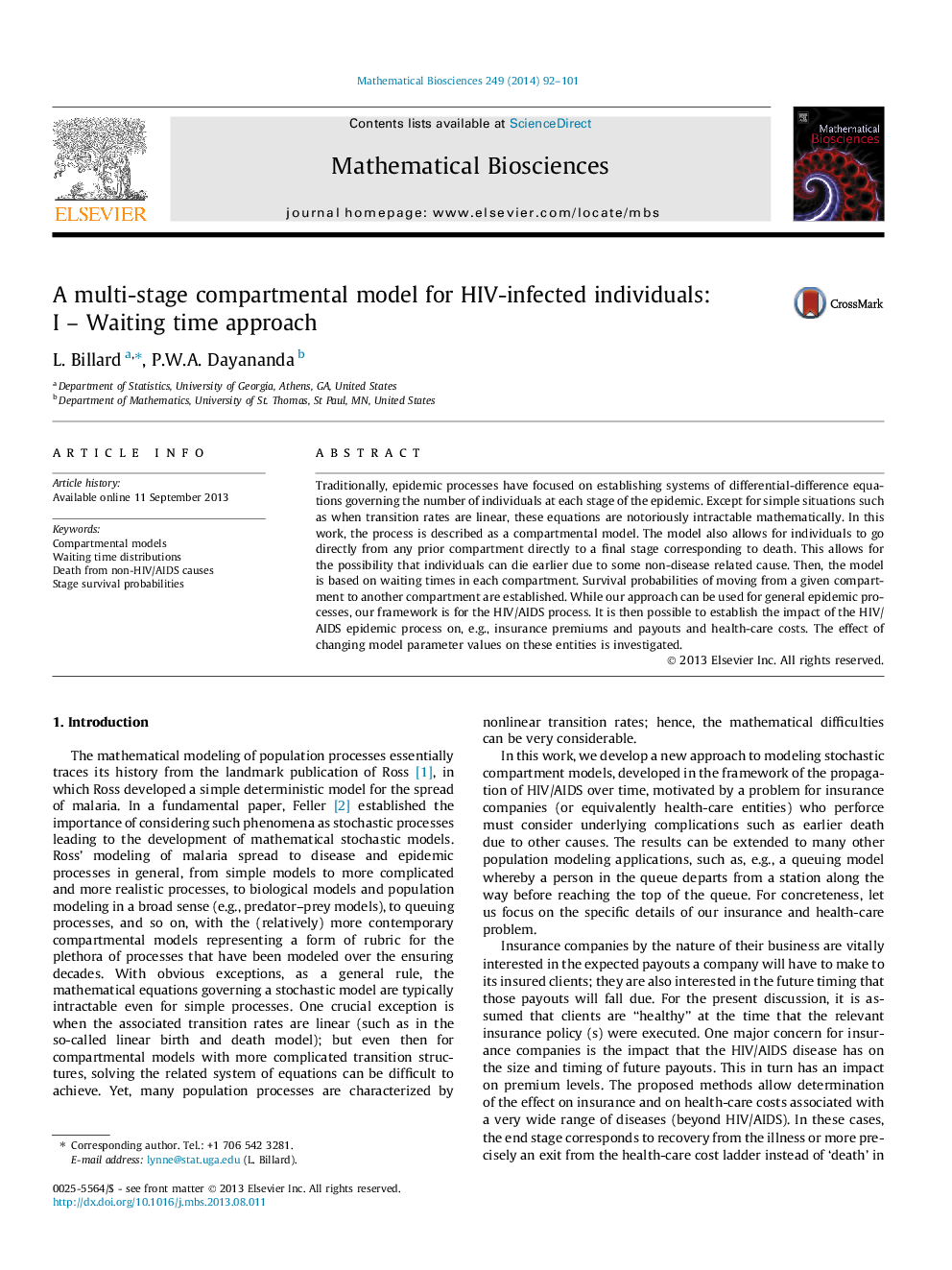 A multi-stage compartmental model for HIV-infected individuals: I – Waiting time approach