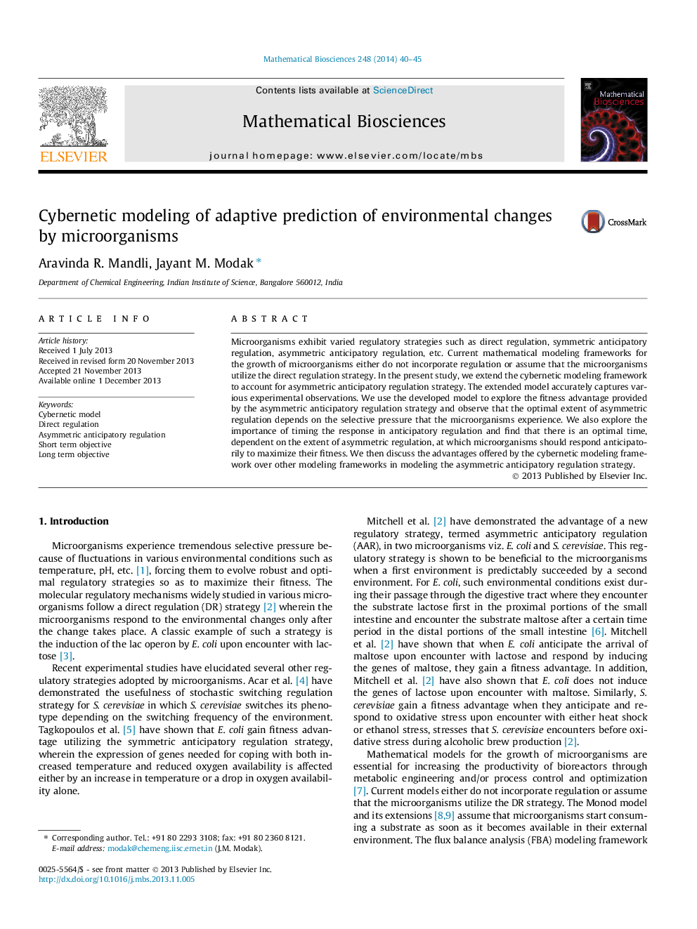 Cybernetic modeling of adaptive prediction of environmental changes by microorganisms