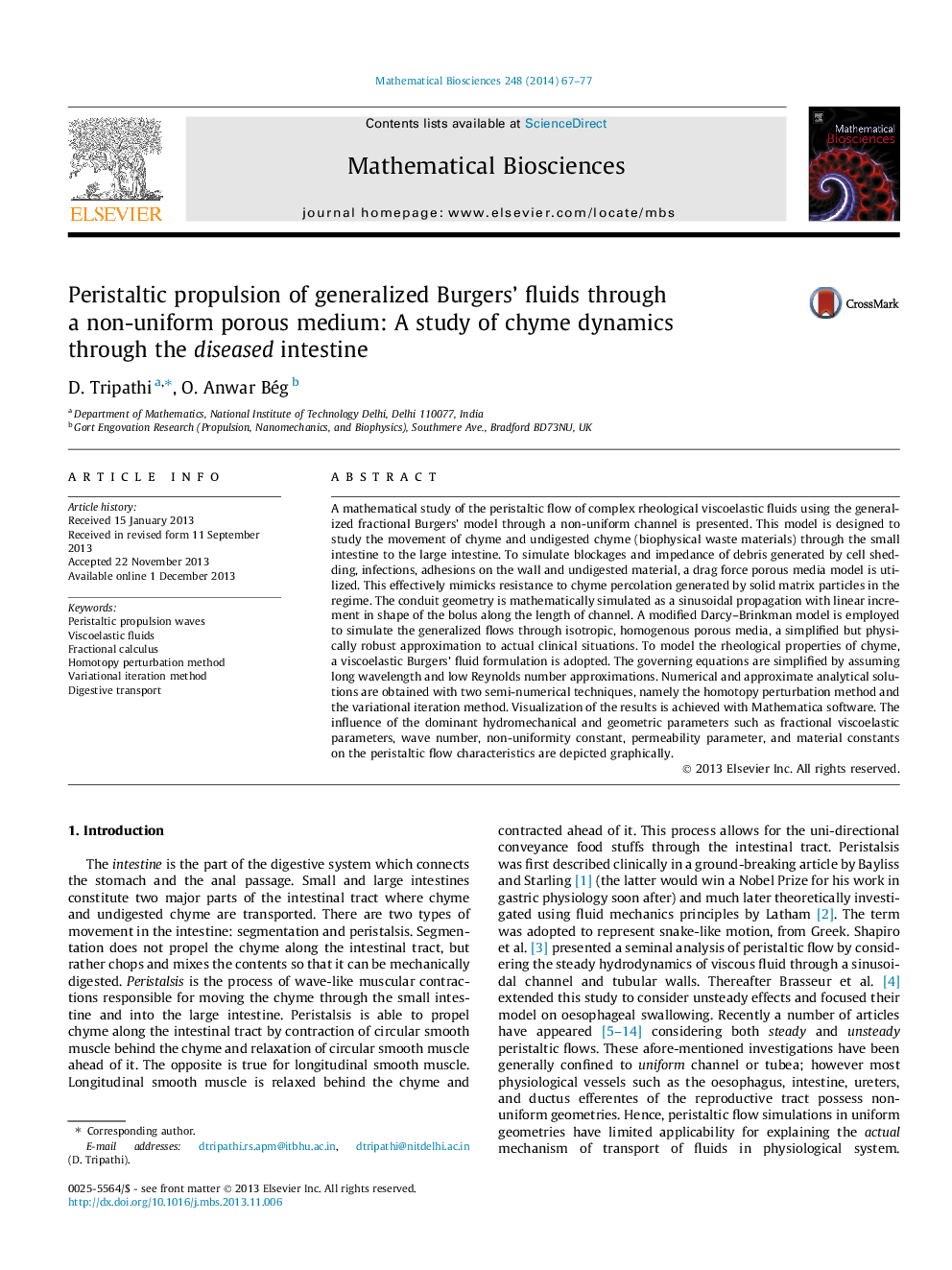 Peristaltic propulsion of generalized Burgers’ fluids through a non-uniform porous medium: A study of chyme dynamics through the diseased intestine