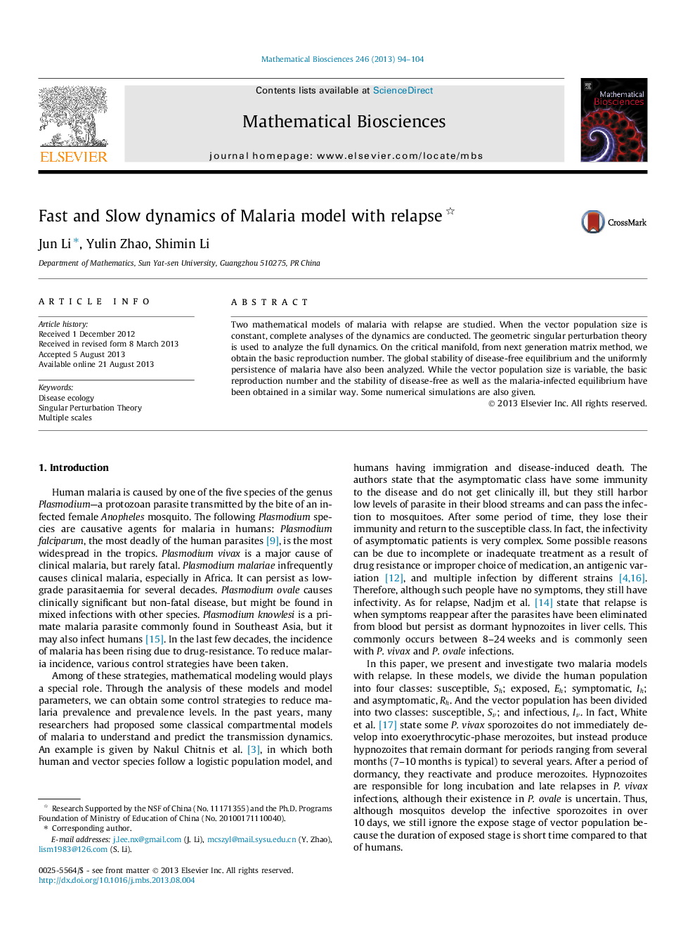 Fast and Slow dynamics of Malaria model with relapse 