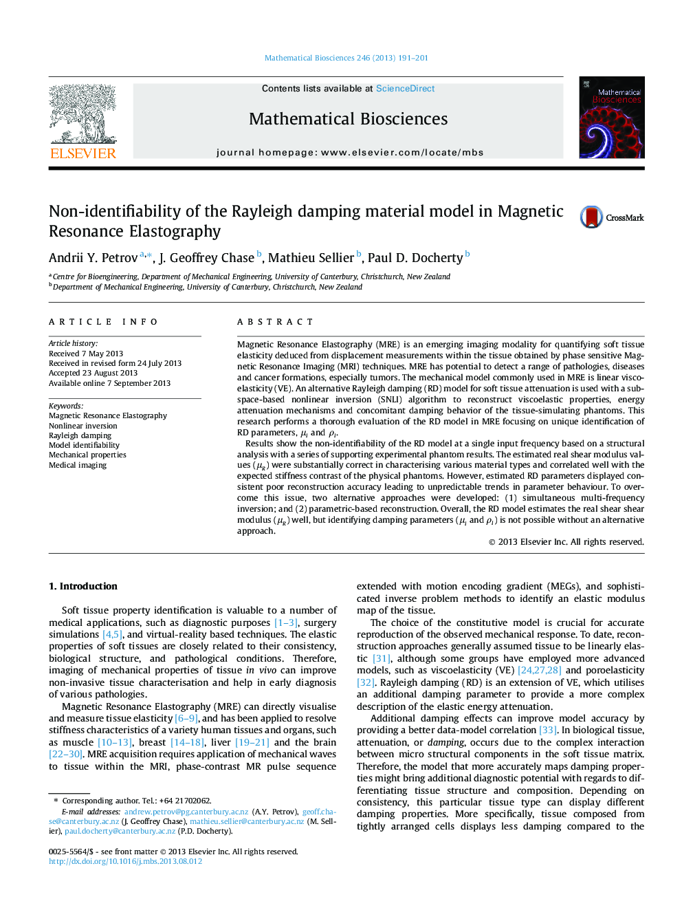 Non-identifiability of the Rayleigh damping material model in Magnetic Resonance Elastography