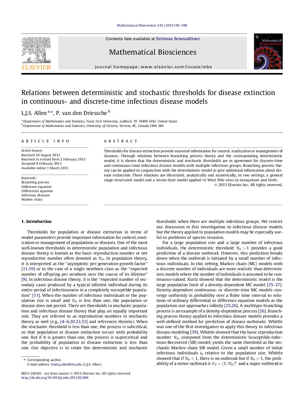 Relations between deterministic and stochastic thresholds for disease extinction in continuous- and discrete-time infectious disease models